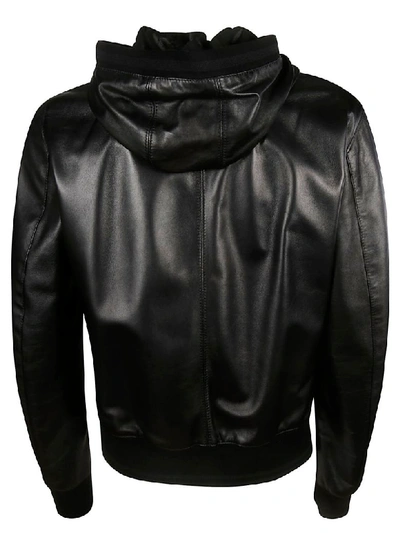 Shop Dolce & Gabbana Logo Patch Hooded Bomber In Black