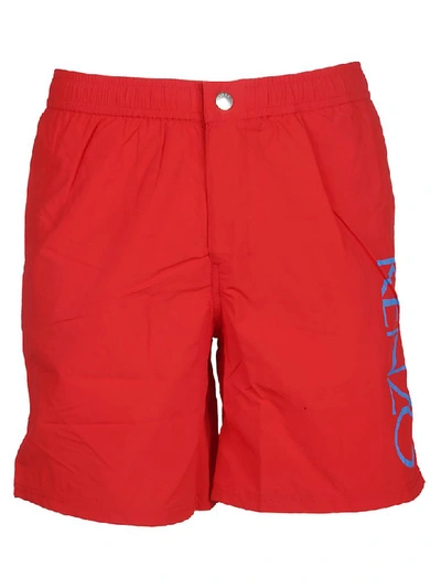 Shop Kenzo Logo Print Swim Shorts In Rouge Moyen