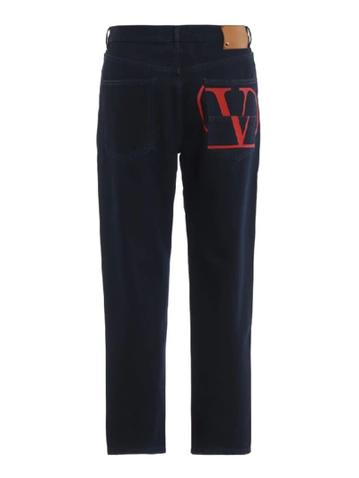 Shop Valentino 5 Pkt Jeans In Navy/rosso