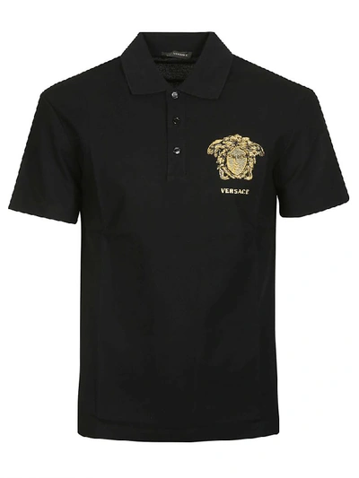 Shop Versace Logo Polo Shirt In Nero
