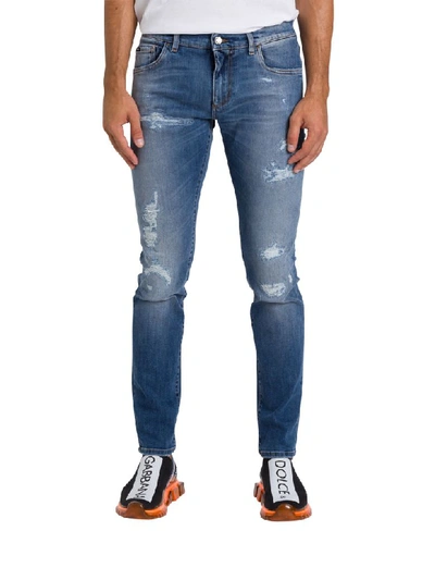 Shop Dolce & Gabbana Slim-fit Jeans With Patch In Blu