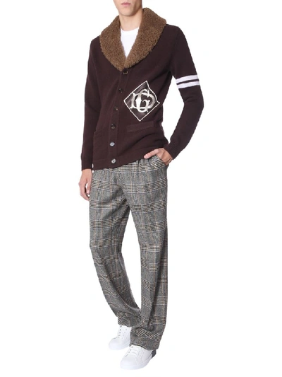 Shop Dolce & Gabbana Cardigan With Logo In Marrone