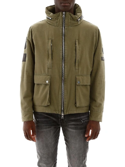 Shop Amiri Jacket With Leather Patches In Green (khaki)