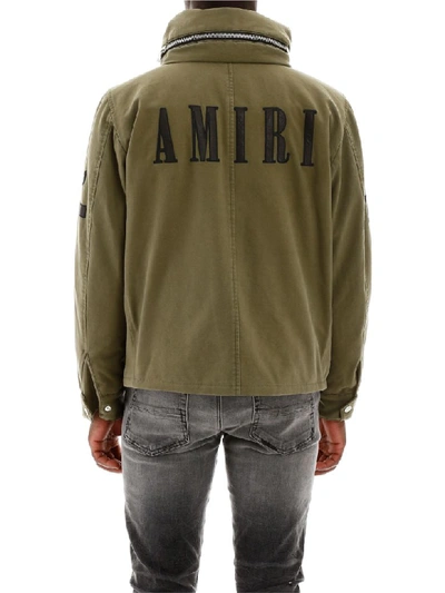 Shop Amiri Jacket With Leather Patches In Green (khaki)