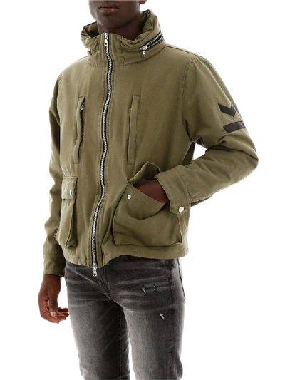 Shop Amiri Jacket With Leather Patches In Green (khaki)