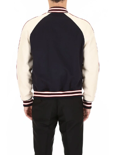 Shop Alexander Mcqueen Bomber Jacket With Skull Patch In Navy Ivory White Red (blue)