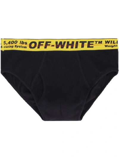 Shop Off-white Logoed Elastic Band Cotton Briefs In Black