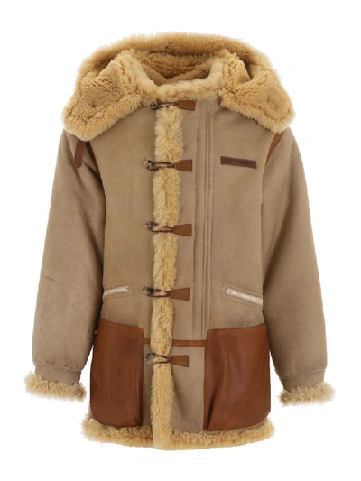 Shop Golden Goose Toru Duffle Coat In Natural White Brown (beige)