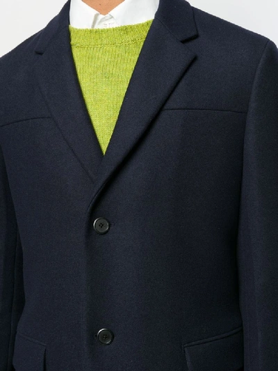Shop Prada Coat Wool Stretch In Bleu