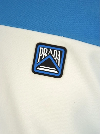 Shop Prada Two-tone Technical Jersey Cardigan In White + Light Blue