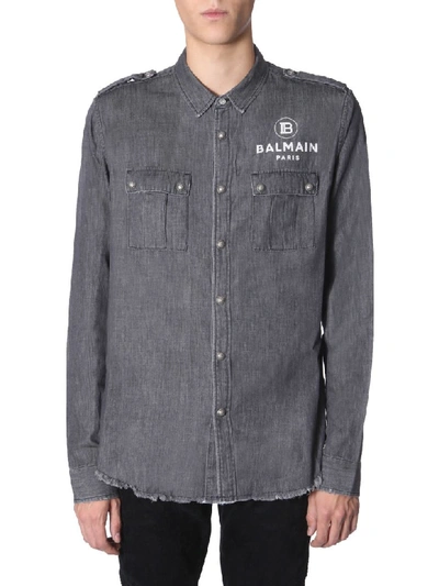 Shop Balmain Denim Shirt In Nero