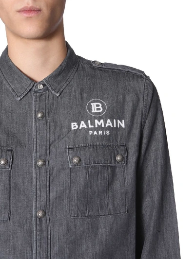 Shop Balmain Denim Shirt In Nero