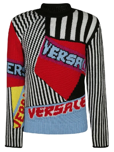 Shop Versace Knitted Sweater In Multicolor