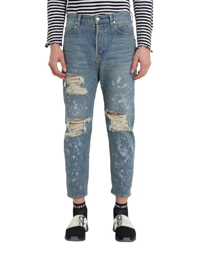 Shop Balmain Destroy Jeans In Blu