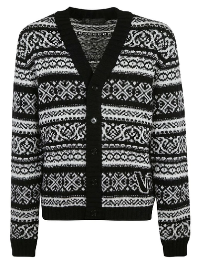 Shop Versace Buttoned Cardigan In Black/white