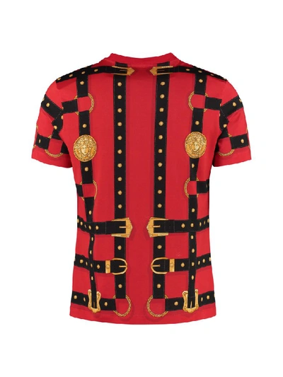 Shop Versace Printed Cotton T-shirt In Red