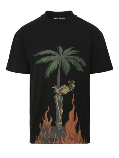 Shop Palm Angels Burning Skeleton T-shirt In Black