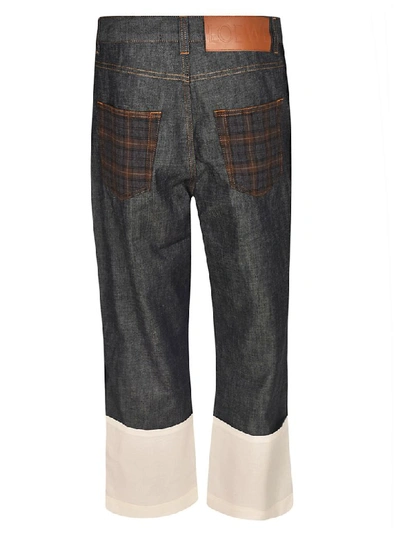 Shop Loewe Checked Cropped Fringed Jeans In Blue