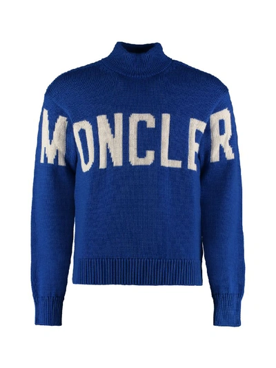 Shop Moncler Turtleneck Virgin-wool Pullover In Blue