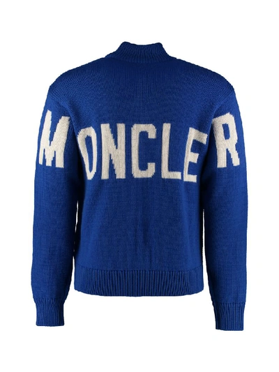 Shop Moncler Turtleneck Virgin-wool Pullover In Blue