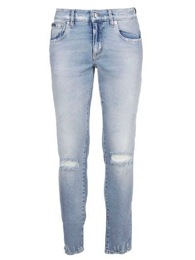 Shop Dolce & Gabbana Distressed Sli-fit Jeans In Denim