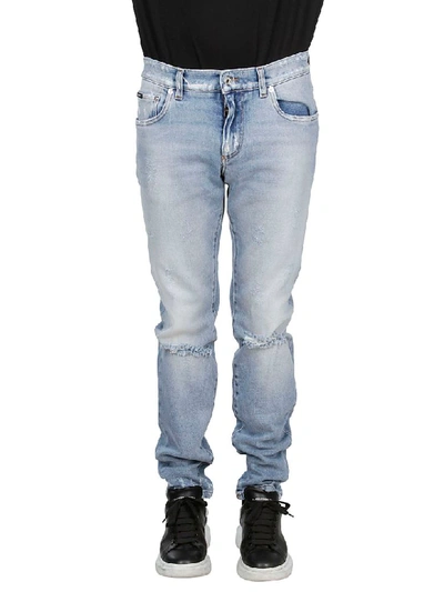 Shop Dolce & Gabbana Distressed Sli-fit Jeans In Denim