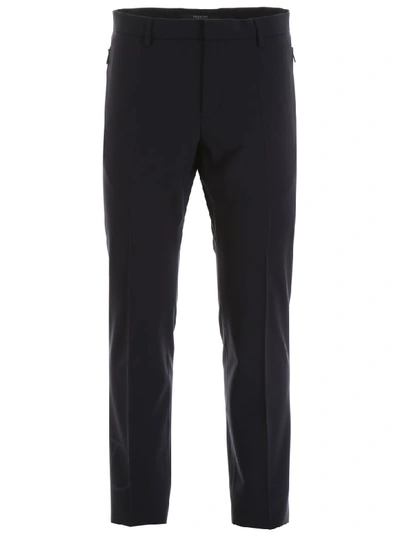 Shop Valentino Vlogo Classic Trousers In Navy Navy (blue)