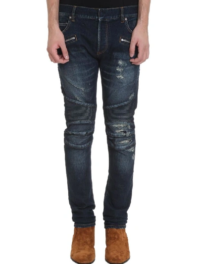 Shop Balmain Jeans In Blue Denim