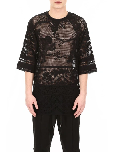 Shop Dolce & Gabbana Lace T-shirt With Angel Embroidery In Ricamati (black)