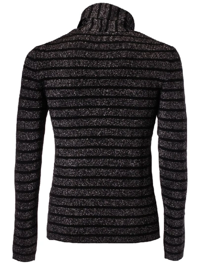 Shop Saint Laurent Striped Sweater In Black/silver
