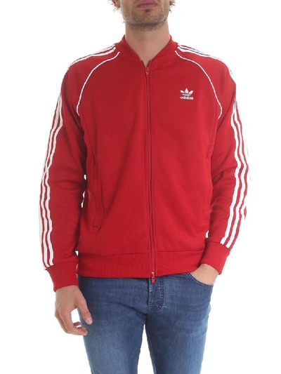 Adidas Originals 3 Stripes Zipped Sweatshirt In Rosso | ModeSens
