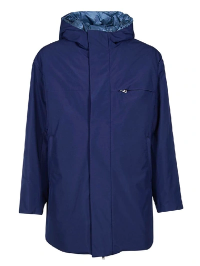 Shop Prada Reversible Effect Hooded Coat In Blue