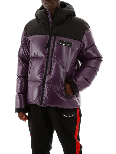 Shop Marcelo Burlon County Of Milan Color Block Puffer Jacket In Dark Purple (purple)