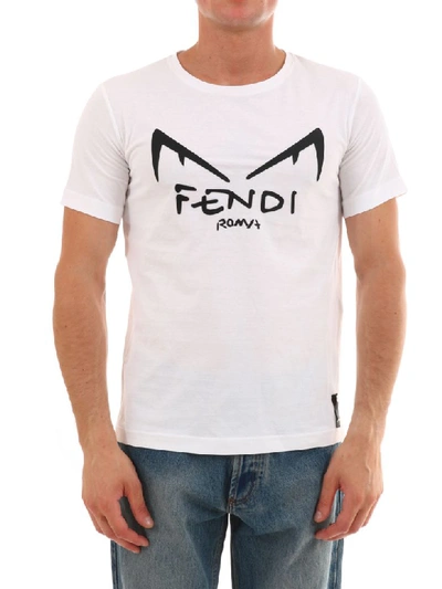 Shop Fendi T-shirt Diabolic Eyes In White