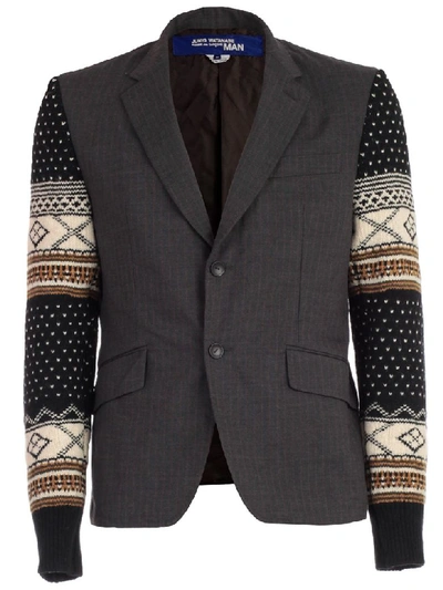 Shop Junya Watanabe Blazer Sweater Sleeve In Gray Black Ntrl