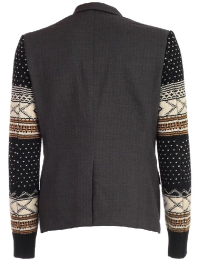 Shop Junya Watanabe Blazer Sweater Sleeve In Gray Black Ntrl