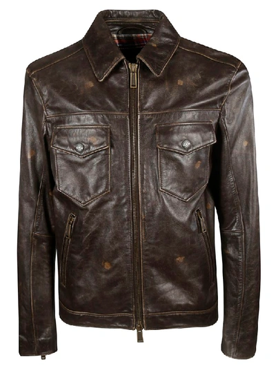 Shop Dsquared2 Zipped Leather Jacket In Brown