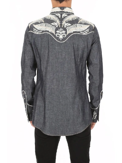 Shop Dsquared2 Denim Western Shirt With Embroidery In Blue Mix (grey)
