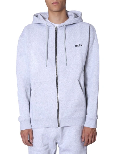 Shop Msgm Hooded Zip Sweatshirt In Grigio