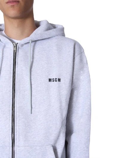 Shop Msgm Hooded Zip Sweatshirt In Grigio