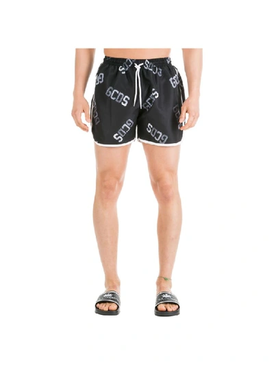 Shop Gcds Iconic Varsity Modernist Swimming Trunks In Nero