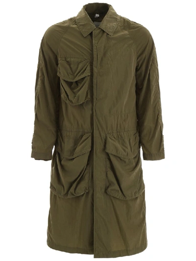 Shop Burberry Raincoat With Cargo Pockets In Light Moss (khaki)