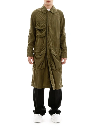 Shop Burberry Raincoat With Cargo Pockets In Light Moss (khaki)