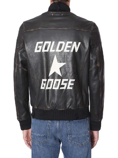 Shop Golden Goose Bomber With Logo In Nero