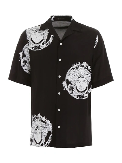 Shop Versace Medusa Print Bowling Shirt In Nero Bianco (black)