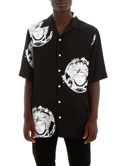 Shop Versace Medusa Print Bowling Shirt In Nero Bianco (black)