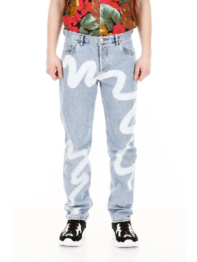 Shop Martine Rose Spray-effect Jeans In Blue Denim Spray (blue)