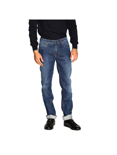 Shop Fay Jeans Slim Stretch Light Used Jeans With Bull Pockets In Denim