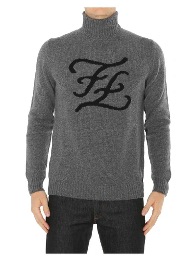 Shop Fendi Logo Sweater In Grey