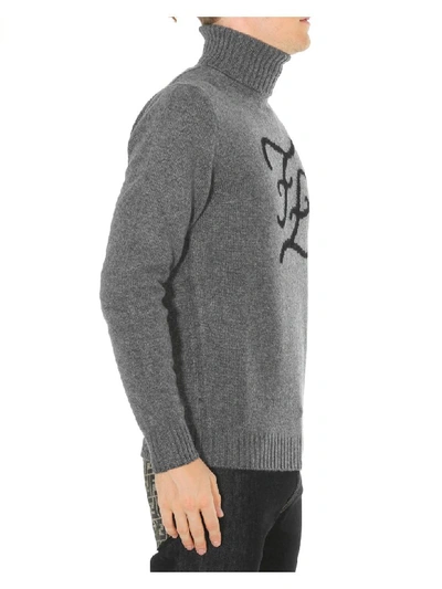 Shop Fendi Logo Sweater In Grey